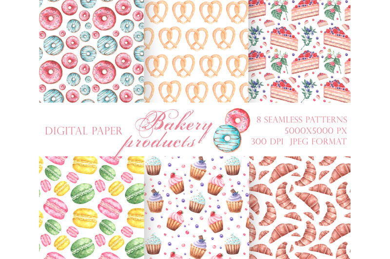 baking-watercolor-seamless-pattern-confectionery-donut-cupcakes