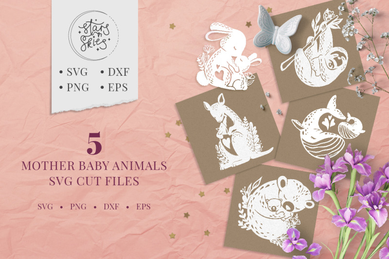 Mother Baby Animals SVG Cut-Files for Silhouette