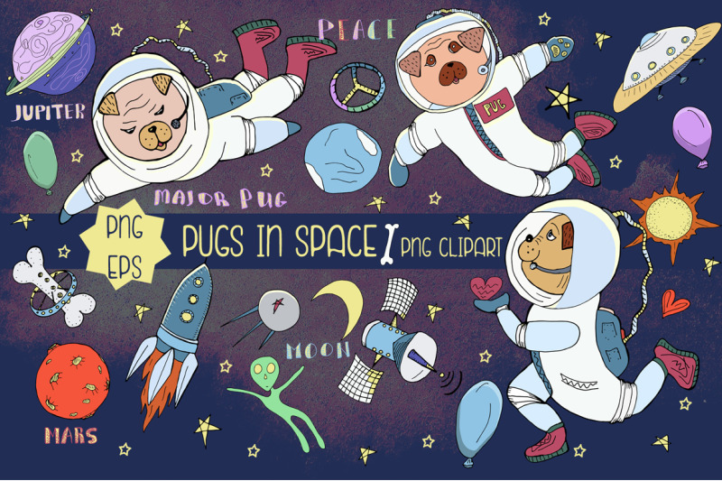 pugs-in-space-nursery-clipart