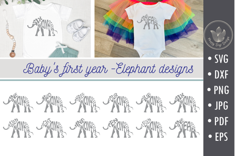 bundle-baby-039-s-first-year-elephant-shape-svg-cut-files