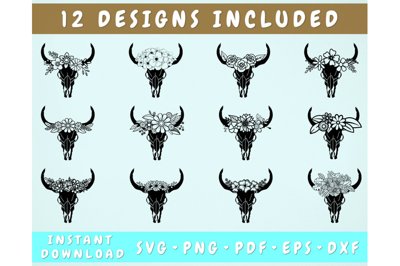 12-floral-cow-skull-svg-bundle-cow-skull-cut-files