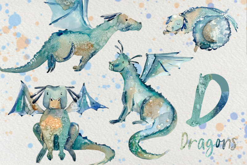 cute-dragons-watercolor-clip-art-set