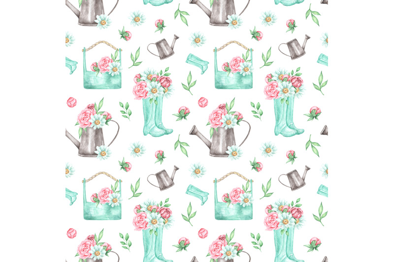 provence-summer-watercolor-seamless-pattern-watering-can-flowers