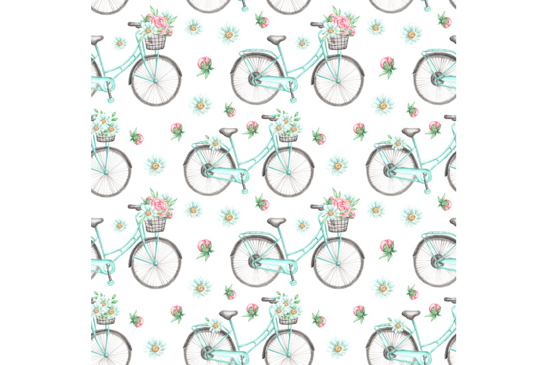 summer-watercolor-seamless-pattern-bicycle-basket-flowers