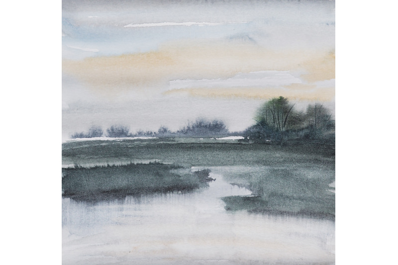 watercolor-nature-and-landscape-with-tree-and-river-at-sun-down