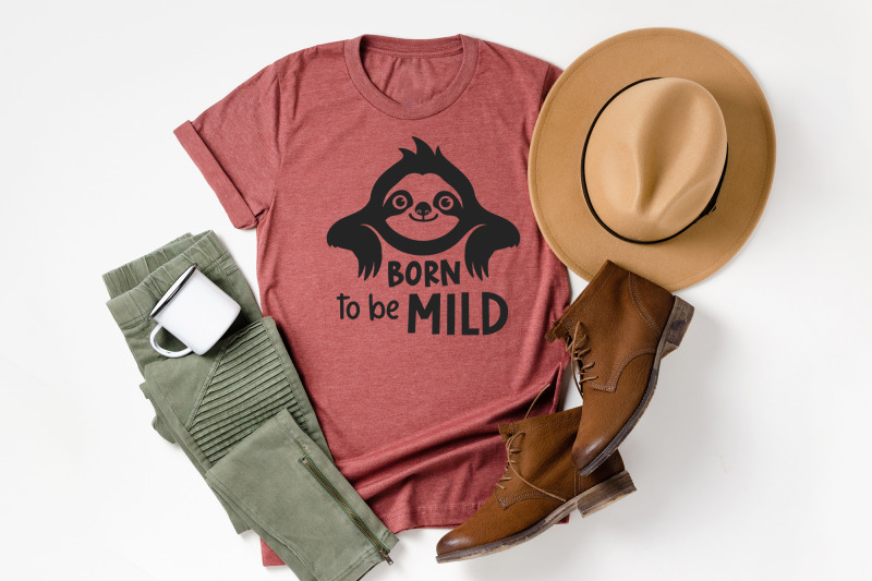 cute-sloth-svg-funny-quotes-born-to-be-mild-funny-t-shirt-svg-designs
