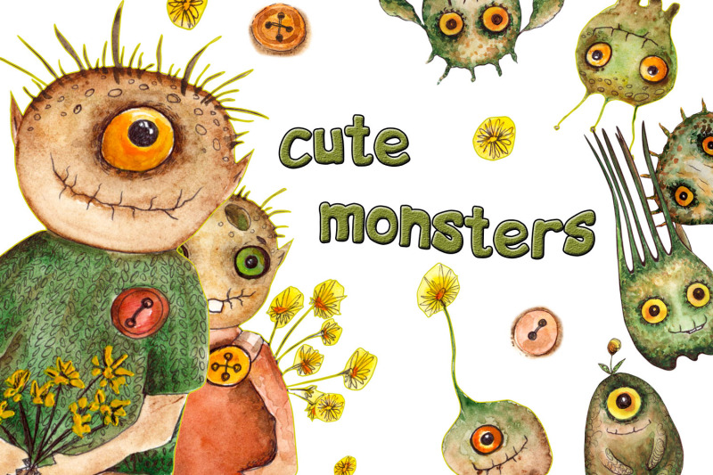 watercolor-collection-of-cute-monsters