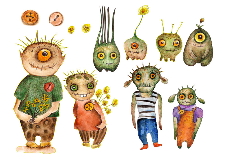 watercolor-collection-of-cute-monsters