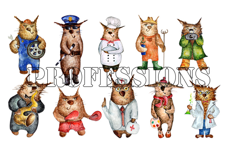 watercolor-clip-art-of-the-cat-profession