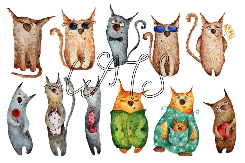 set-of-watercolor-cats