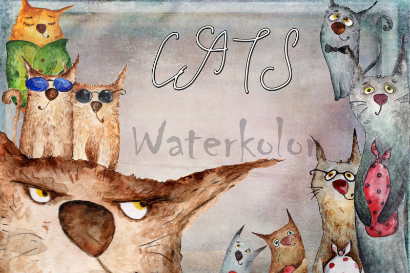 set-of-watercolor-cats