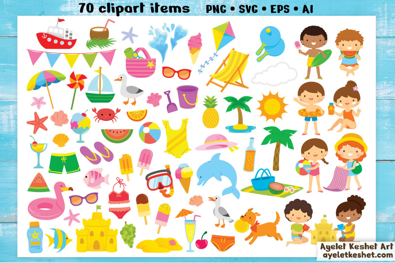 summer-clipart-beach-clipart-with-seamless-patterns