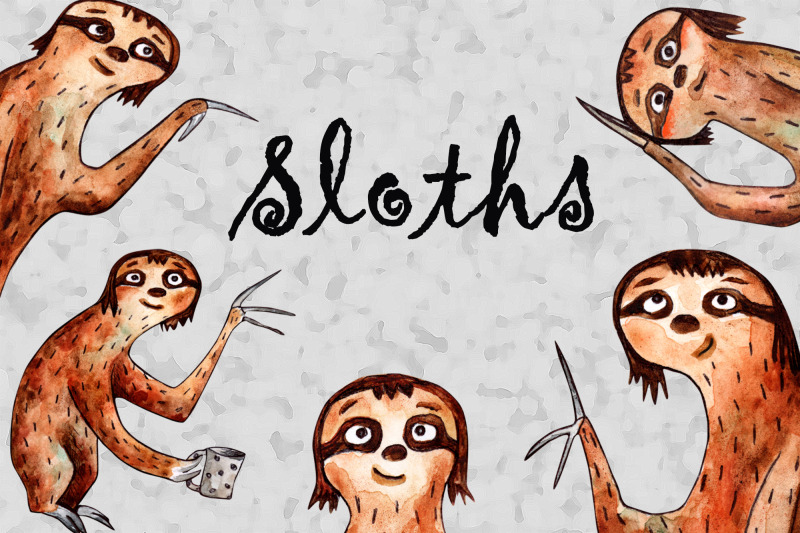 sloths-set-watercolors