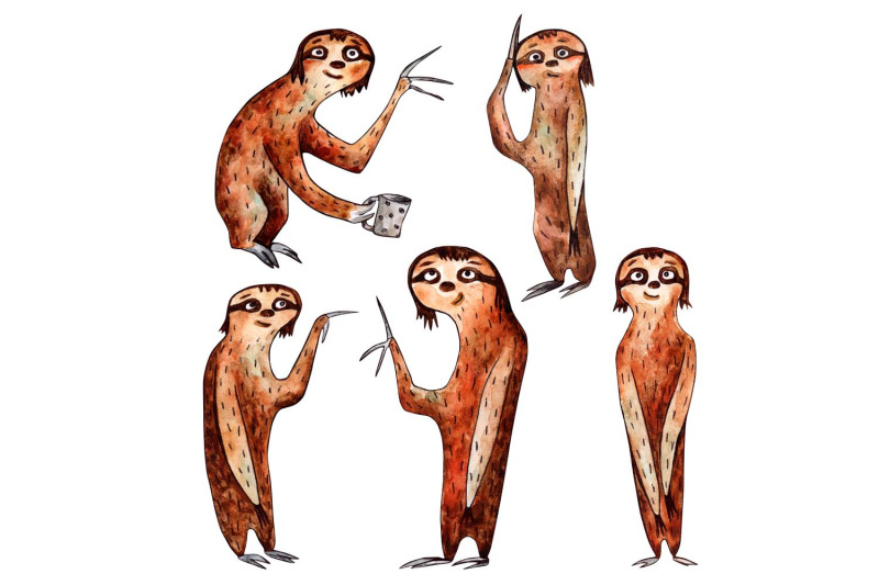 sloths-set-watercolors