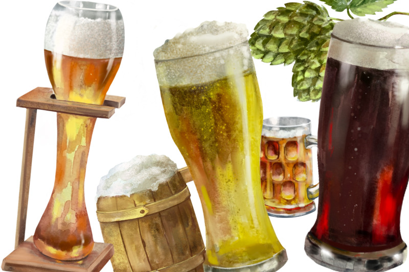 beer-mugs-and-glass-watercolor-clipart-printable-drink