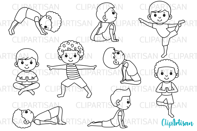 yoga-clip-art-yoga-poses-boys-yoga-digital-stamps
