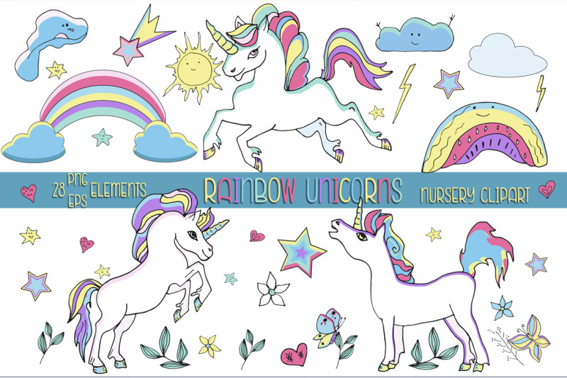 rainbow-unicorns-nursery-clipart