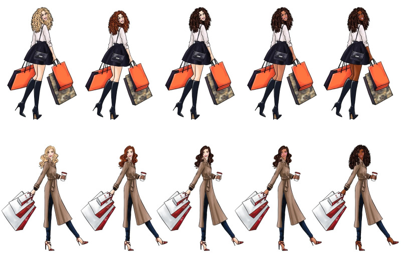 shopping-girls-4-fashion-clipart-set