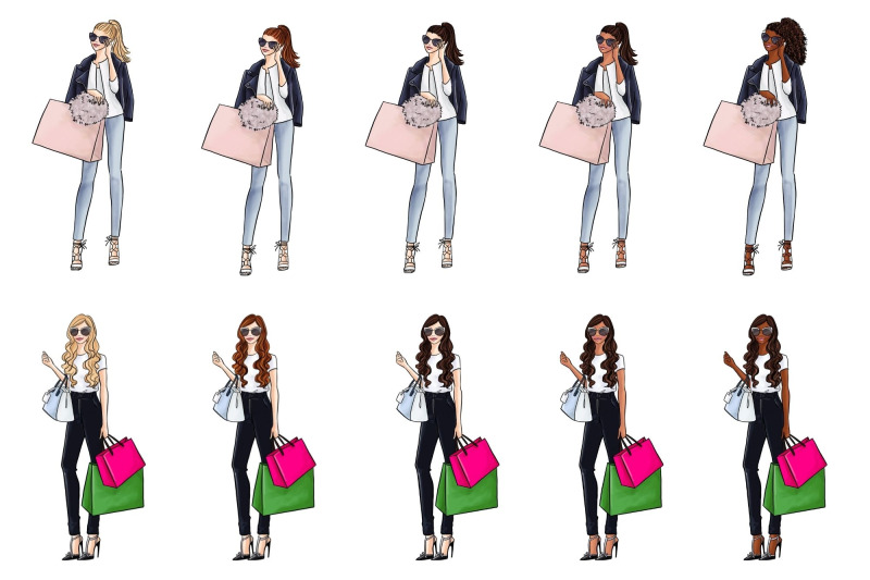 shopping-girls-4-fashion-clipart-set