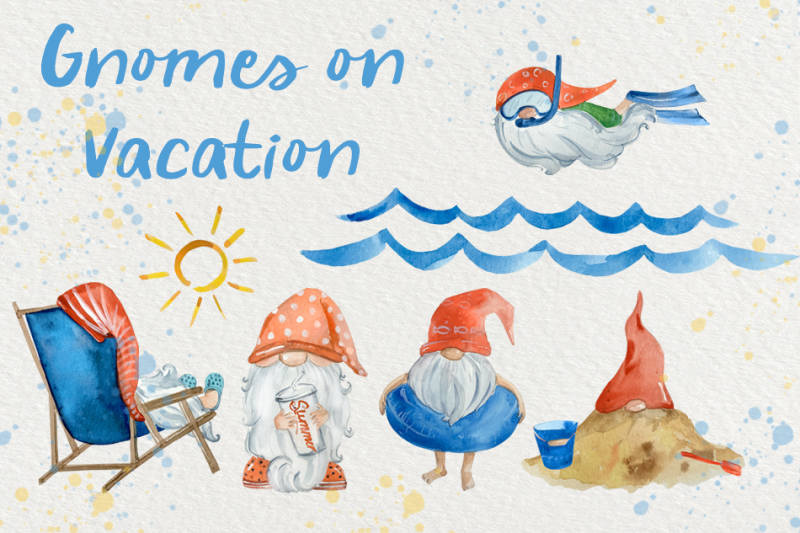 gnomes-on-vacation-watercolor-clip-art-set
