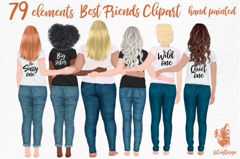 best-friends-clipart-girl-illustrations-girly-planner-bff
