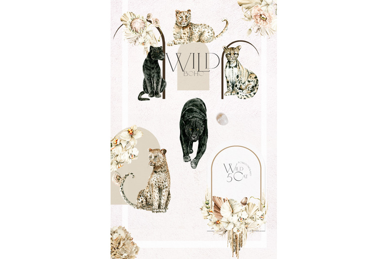 wild-boho-girls-and-wildcat-watercolor-clipart