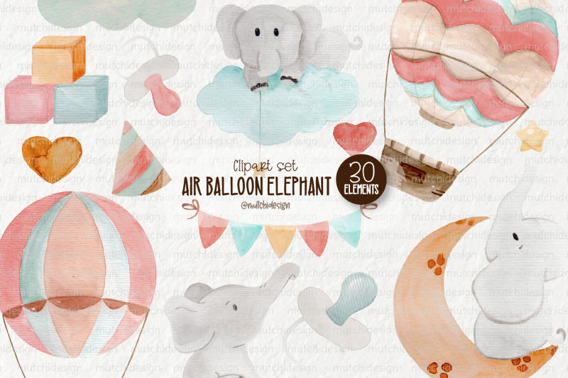 balloon-elephant-clipart-set