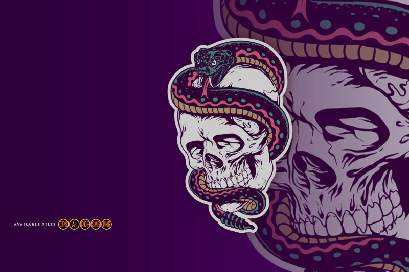 snake-wrapped-around-the-skull-illustrations