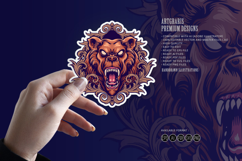 angry-bear-mascot-with-ornaments-illustrations