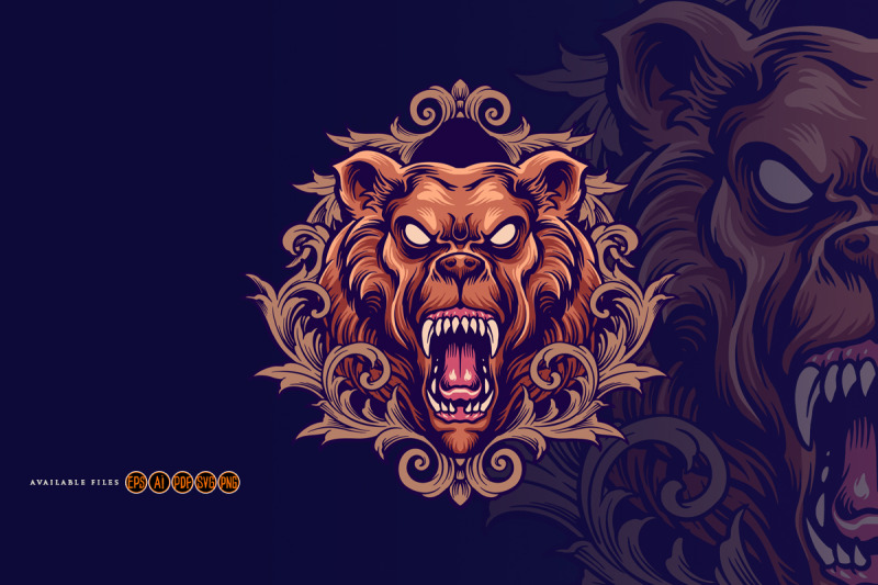 angry-bear-mascot-with-ornaments-illustrations