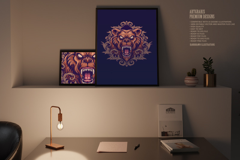 angry-bear-mascot-with-ornaments-illustrations