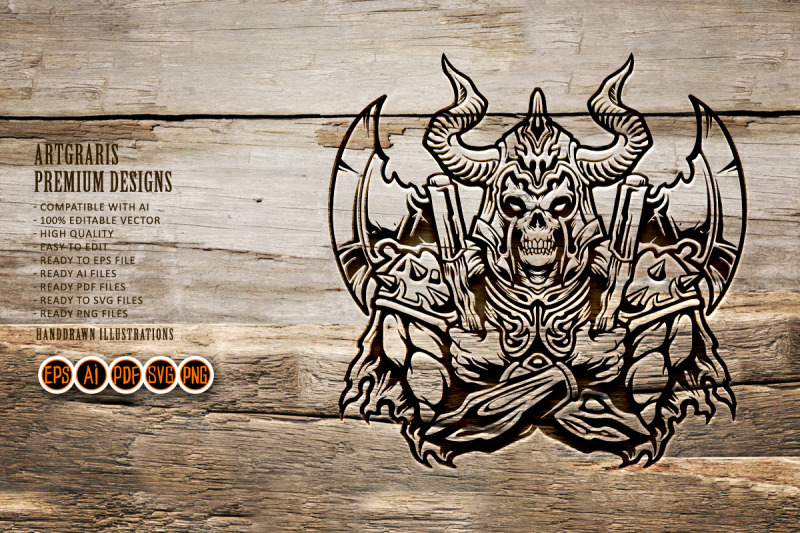 skull-viking-helmet-and-axe-warrior-illustrations