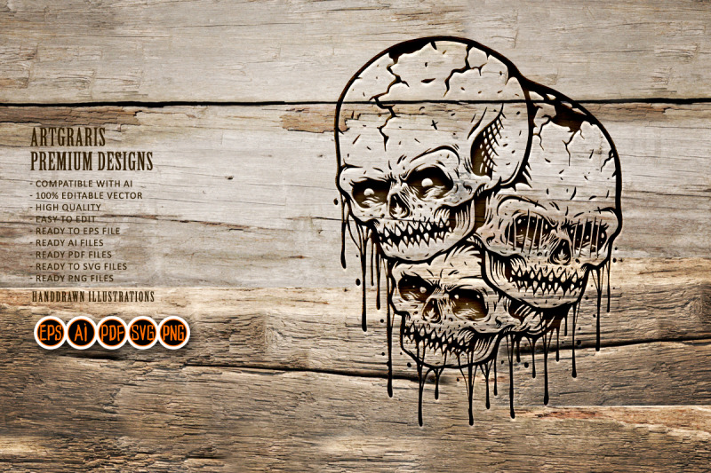 three-zombie-skull-silhouette