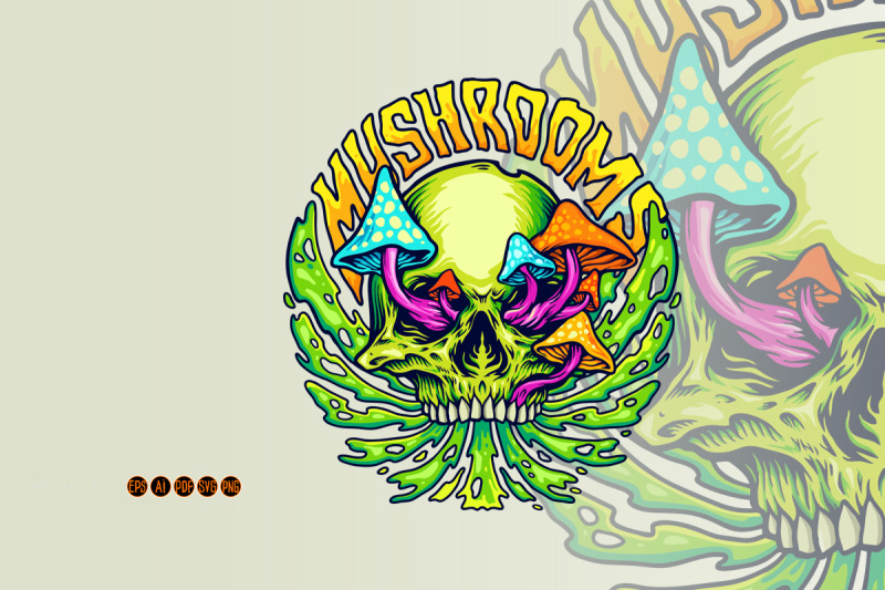 skull-hippie-mushrooms-mascot-illustrations