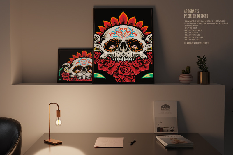 calavera-mexican-sugar-skull-muertos-with-flowers