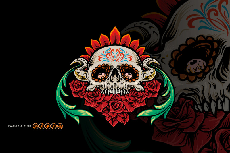 calavera-mexican-sugar-skull-muertos-with-flowers