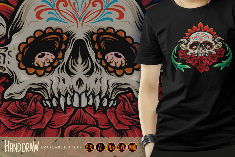 calavera-mexican-sugar-skull-muertos-with-flowers