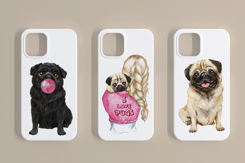 cute-pug-watercolor-clipart-pug-lovers-gift-png-girls-with-a-puppy