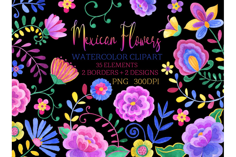 mexican-flowers-watercolor-clipart-mexicana-fiesta-party-clip-art