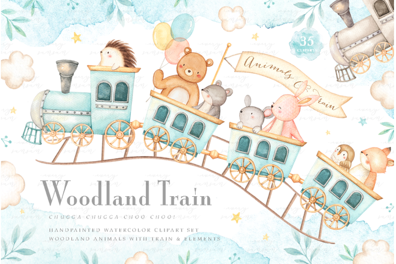 woodland-train-watercolor-clip-arts