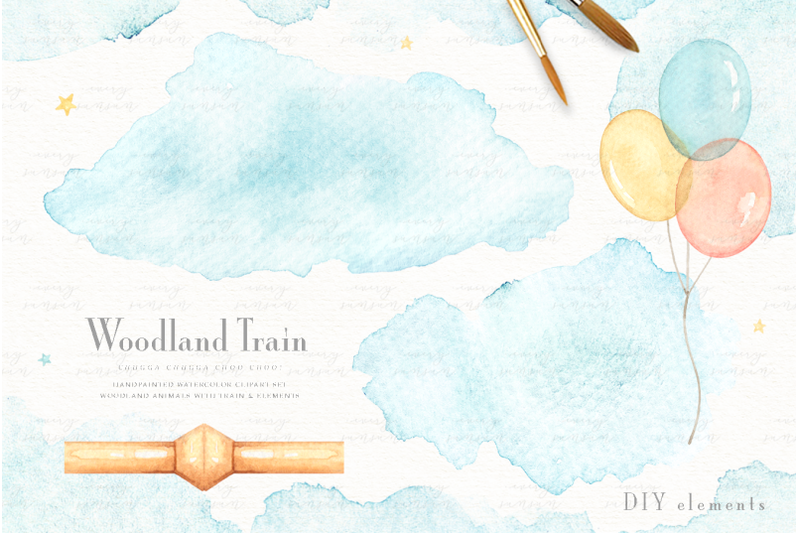 woodland-train-watercolor-clip-arts