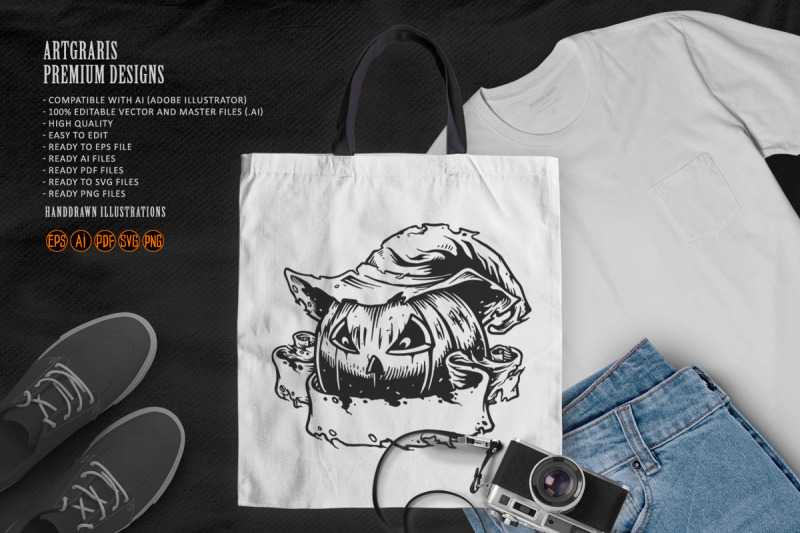 hand-drawn-angry-halloween-with-banner-silhouette