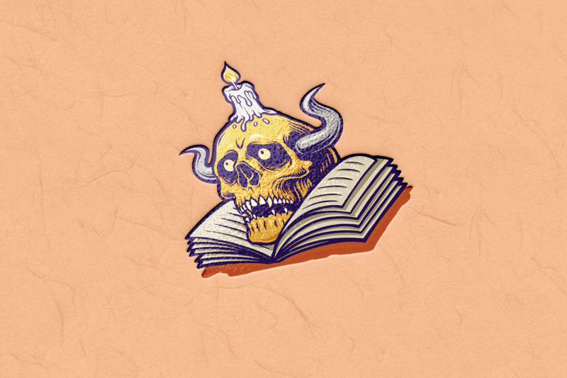 human-skull-and-book-with-candle-illustrations