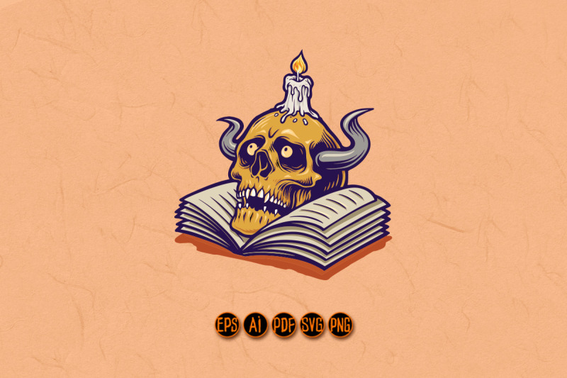 human-skull-and-book-with-candle-illustrations