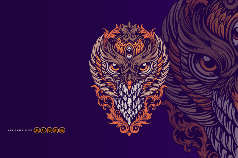 king-owl-colorfull-ornaments-illustrations