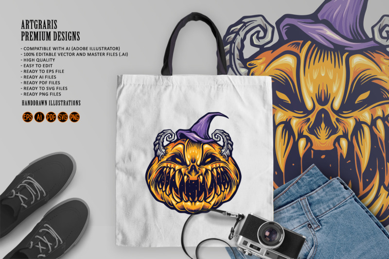 spooky-creepy-halloween-pumpkin-witch-hat