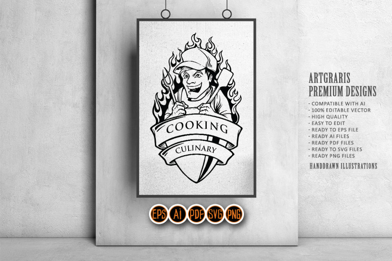 cooking-man-chef-smile-illustrations-with-ribbon