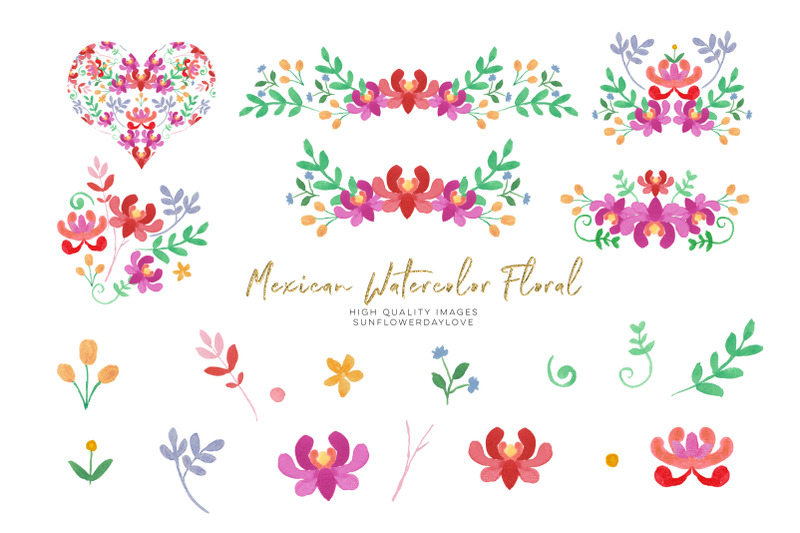 Mexican Flower Red Floral clipart, Flowers Fiesta clip art By Sunflower