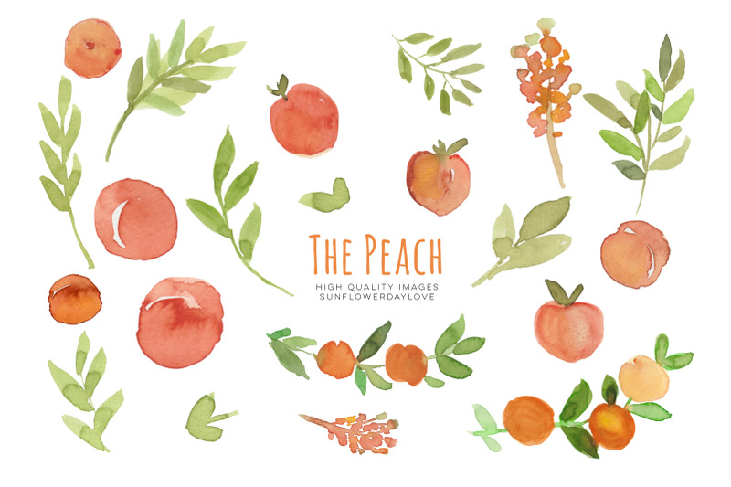 peaches-greenery-watercolour-peaches-clipart