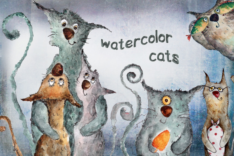 watercolor-set-cats